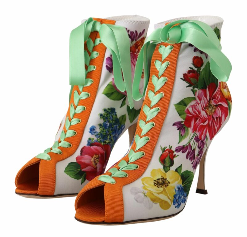 Dolce & Gabbana Floral Open Toe Jersey Heels - Image 6