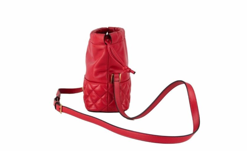 Versace Red Quilted Leather Drawstring Shoulder Bag Bucket Crossbody Handbag - Image 3
