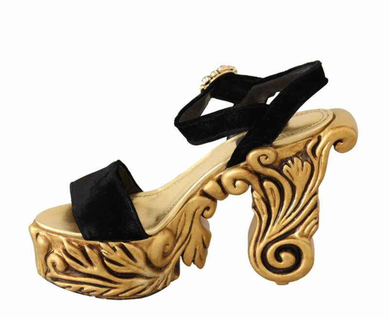 Dolce & Gabbana Baroque Velvet Heels in Black and Gold - Image 2