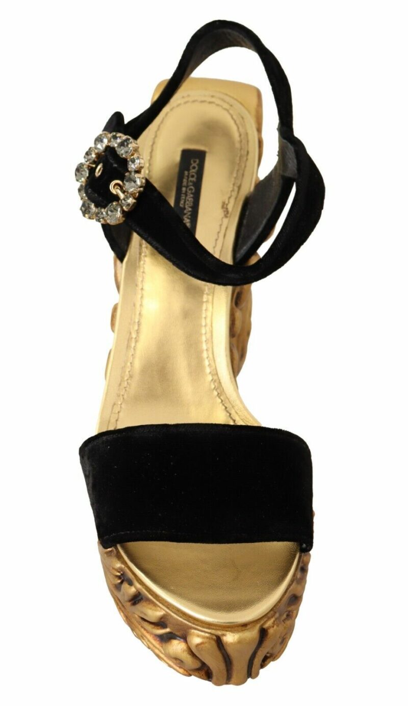 Dolce & Gabbana Baroque Velvet Heels in Black and Gold - Image 3