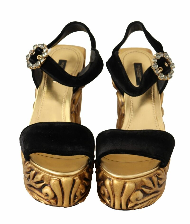 Dolce & Gabbana Baroque Velvet Heels in Black and Gold - Image 4