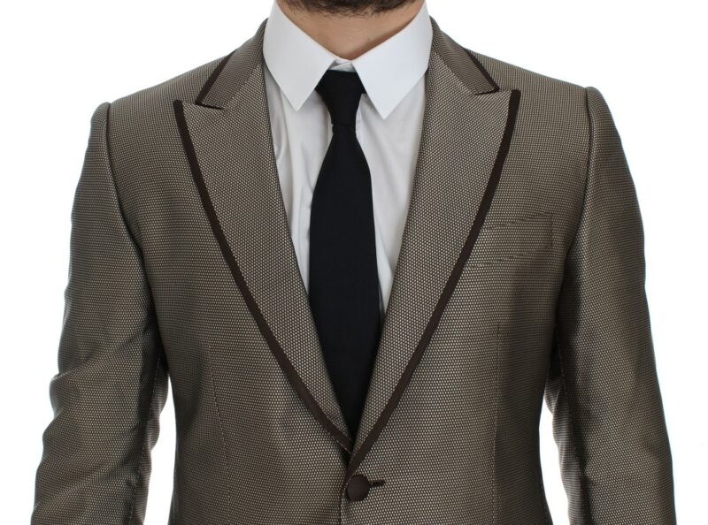 Dolce & Gabbana Elegant Brown Silk Two-Button Slim Blazer - Image 4