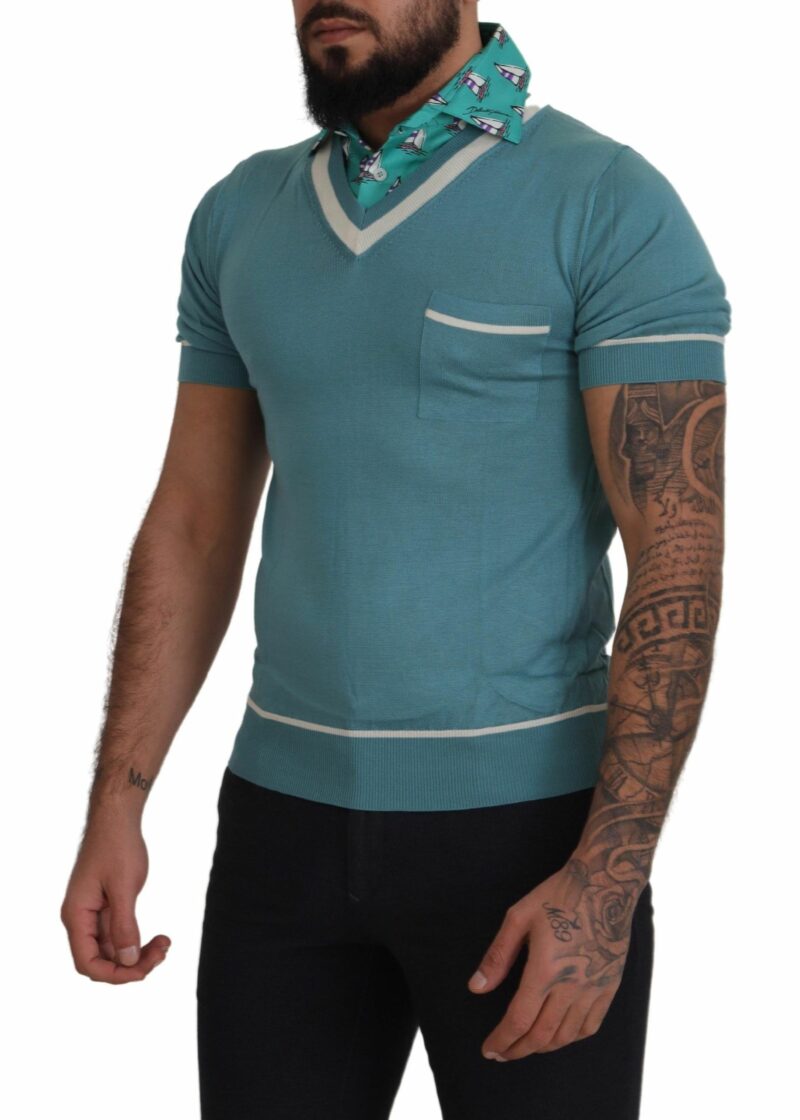 Dolce & Gabbana Elegant Silk Polo Tee with Boat Collar Print - Image 2