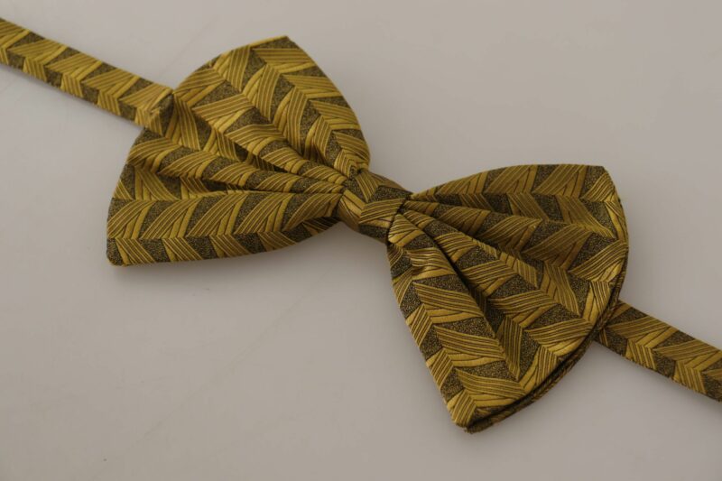 Dolce & Gabbana Elegant Gold Silk Bow Tie - Image 2