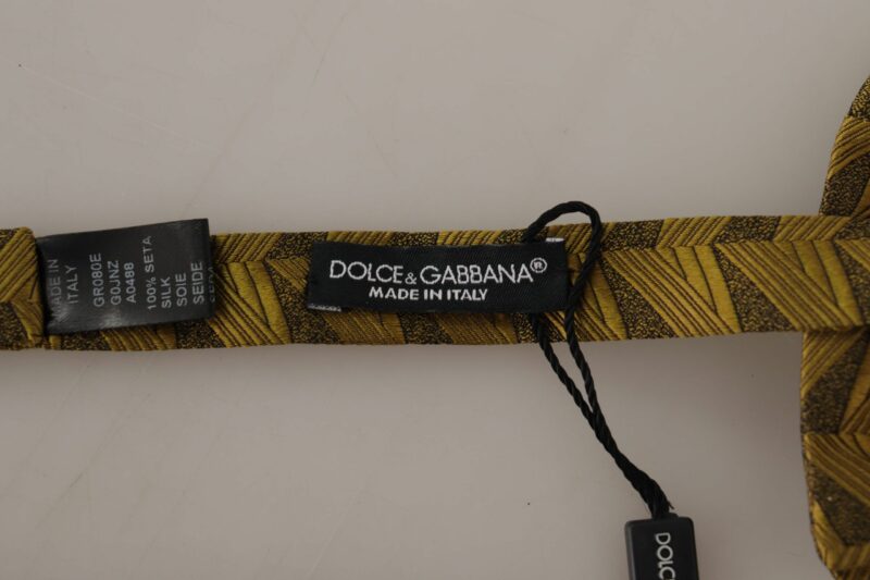 Dolce & Gabbana Elegant Gold Silk Bow Tie - Image 3