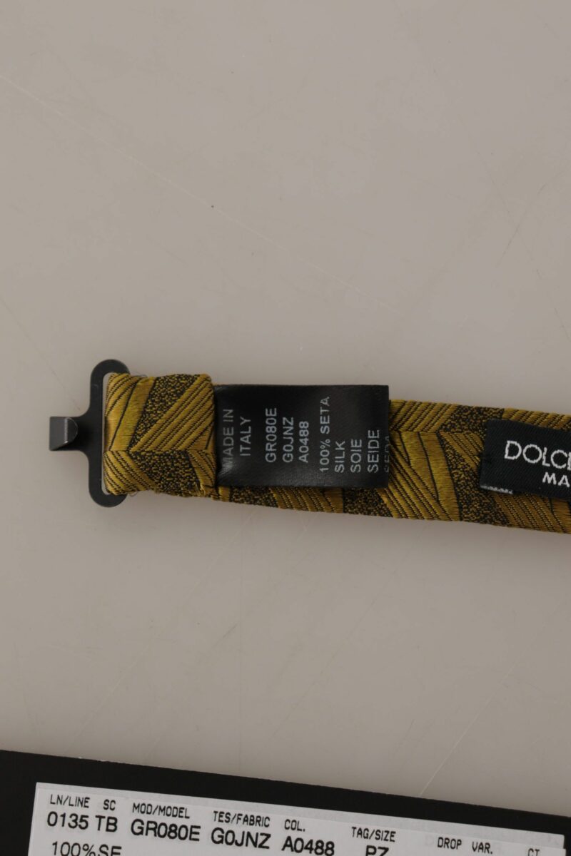Dolce & Gabbana Elegant Gold Silk Bow Tie - Image 4