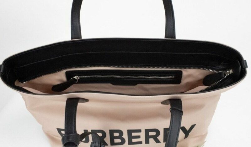 Burberry Small Rose Beige Logo Branded Econyl Nylon Tote Shoulder Handbag Purse - Image 3