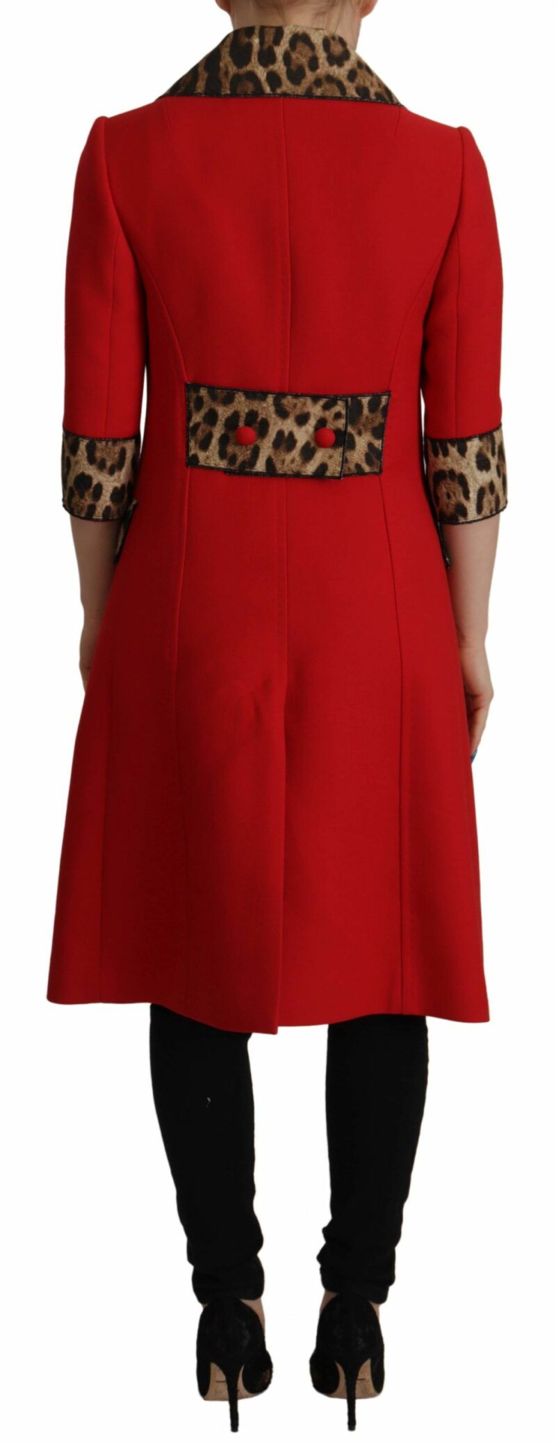 Dolce & Gabbana Elegant Red Leopard Trench Coat - Image 3