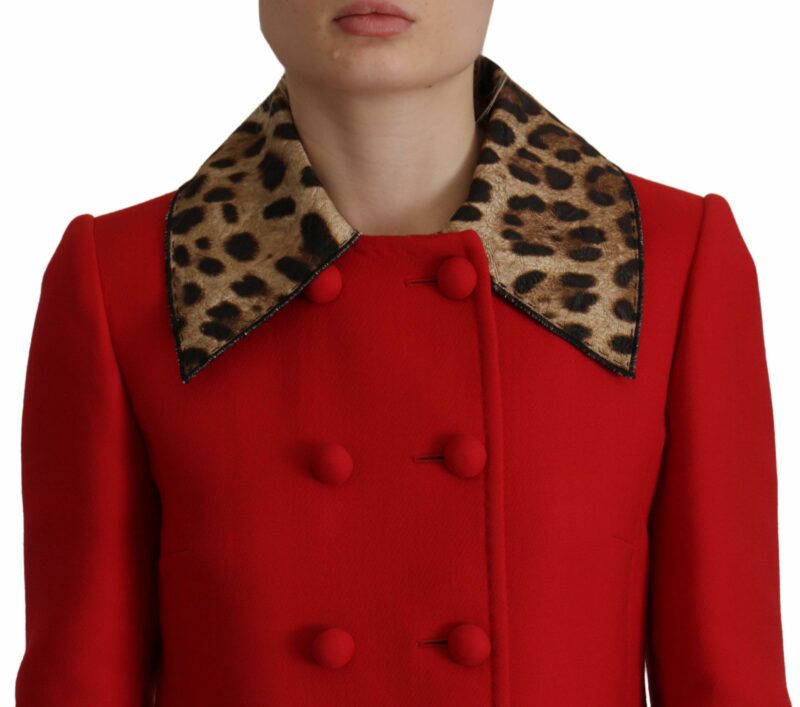 Dolce & Gabbana Elegant Red Leopard Trench Coat - Image 4