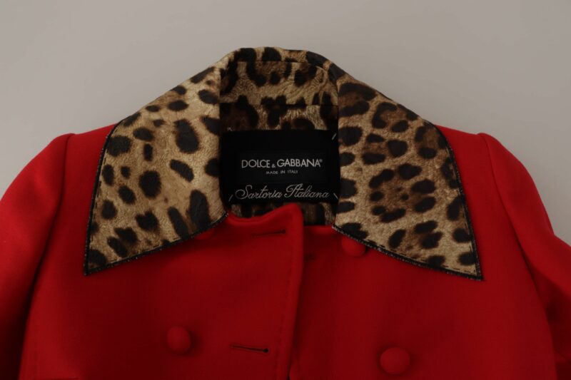 Dolce & Gabbana Elegant Red Leopard Trench Coat - Image 5