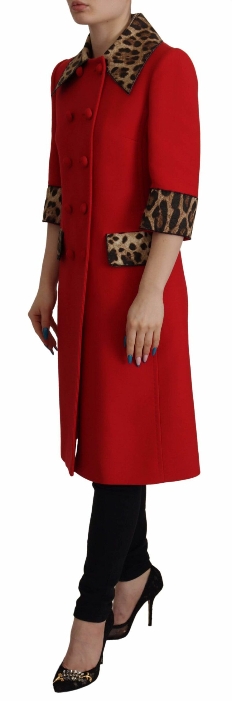 Dolce & Gabbana Elegant Red Leopard Trench Coat - Image 2