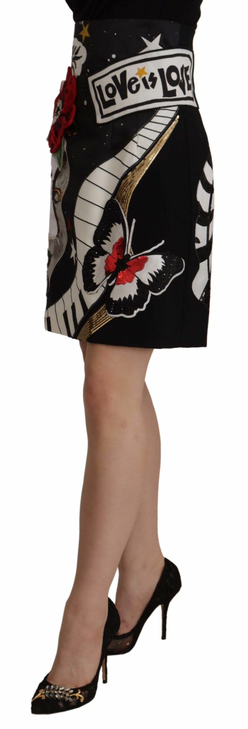 Dolce & Gabbana High-Waist A-Line Embellished Black Skirt - Image 2