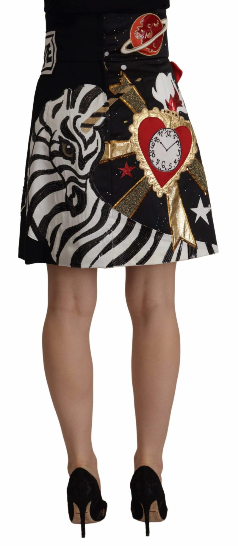 Dolce & Gabbana High-Waist A-Line Embellished Black Skirt - Image 3