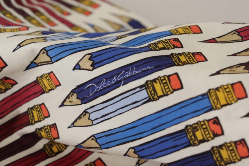 Dolce & Gabbana Chic White Pencil Print Short Sleeve Blouse - Image 6
