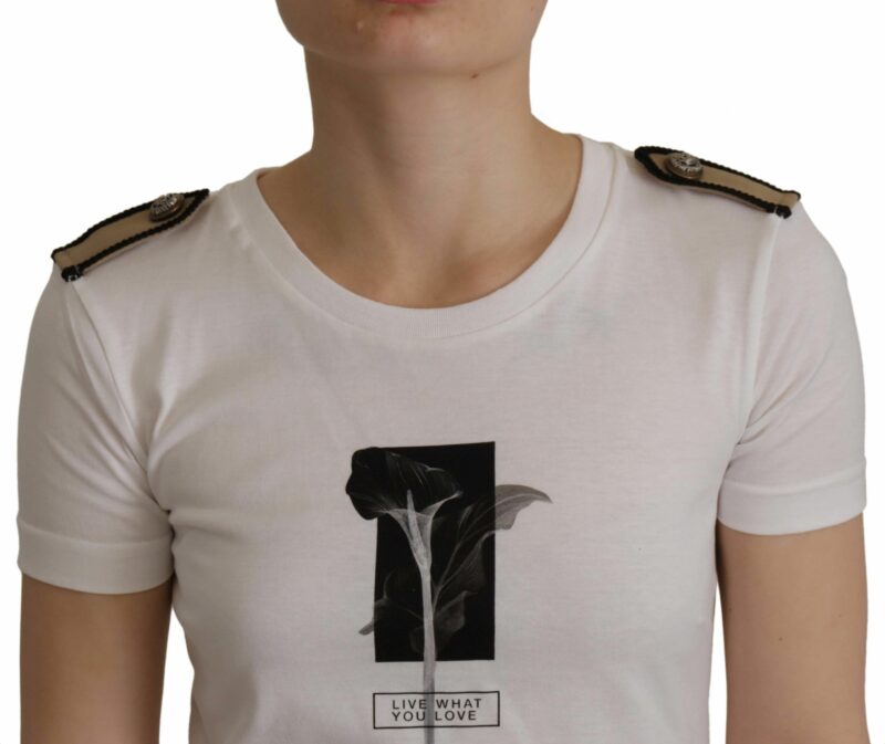 Dolce & Gabbana Elegant Floral Crewneck Cotton Tee - Image 3