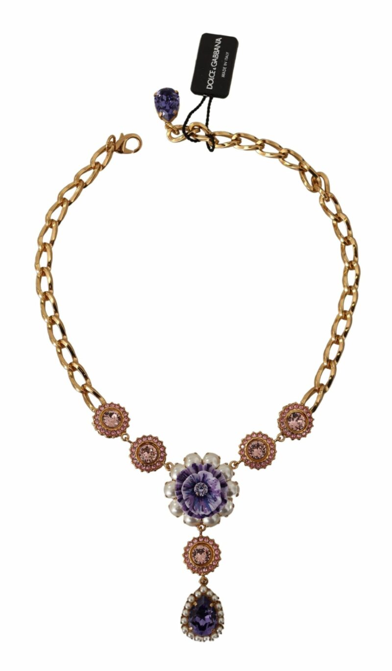 Dolce & Gabbana Elegant Floral Crystal Statement Necklace - Image 3