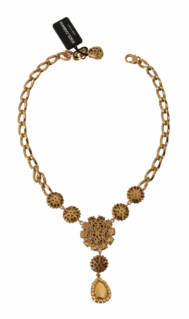Dolce & Gabbana Elegant Floral Crystal Statement Necklace - Image 4
