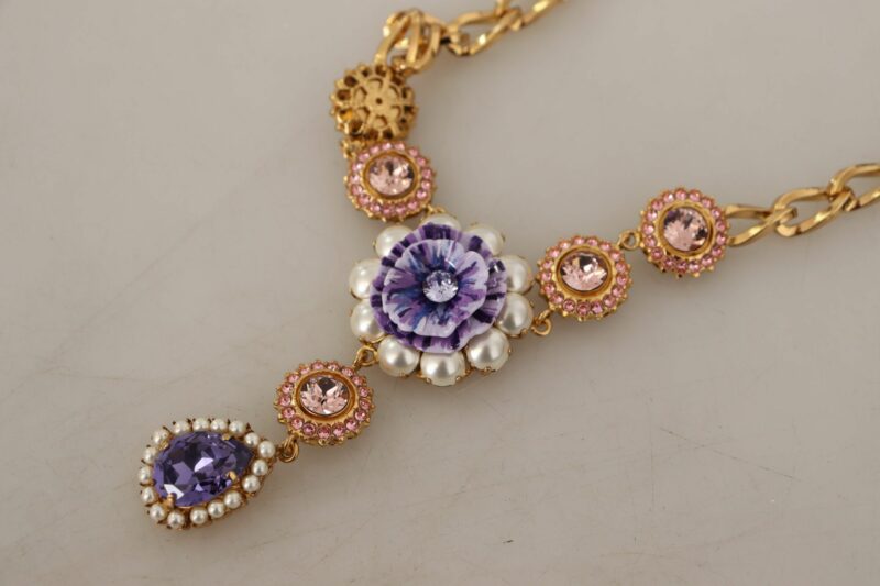Dolce & Gabbana Elegant Floral Crystal Statement Necklace - Image 5