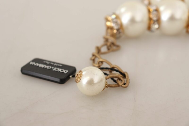 Dolce & Gabbana Elegant Faux Pearl Charm Necklace with Crystal Accents - Image 6