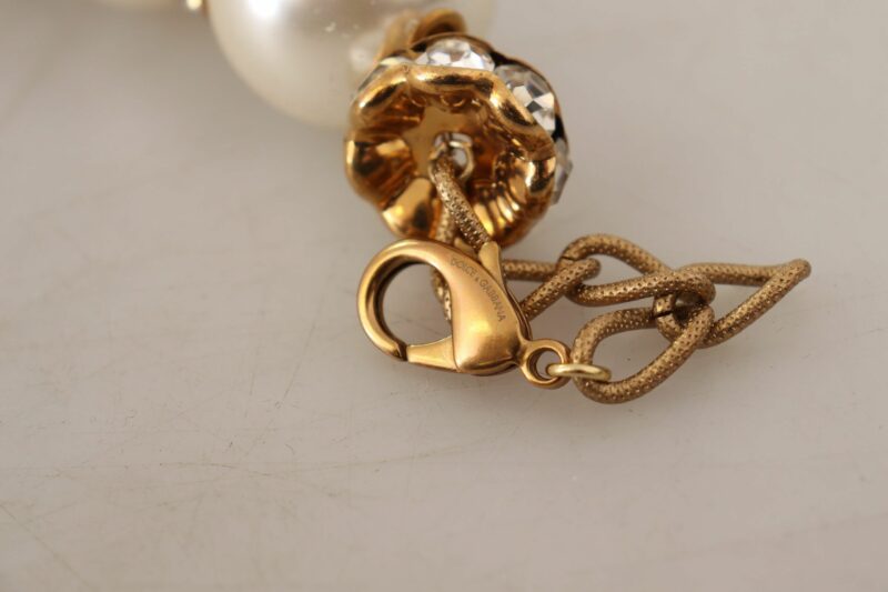 Dolce & Gabbana Elegant Faux Pearl Charm Necklace with Crystal Accents - Image 8