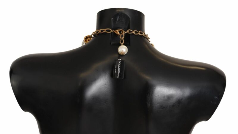 Dolce & Gabbana Elegant Faux Pearl Charm Necklace with Crystal Accents - Image 3