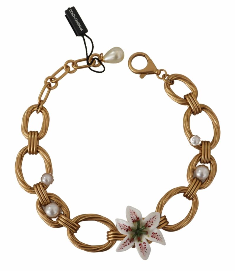 Dolce & Gabbana Elegant Gold Lilly Flower Pendant Necklace - Image 4