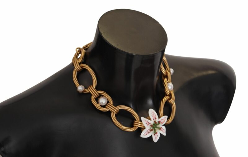 Dolce & Gabbana Elegant Gold Lilly Flower Pendant Necklace - Image 2