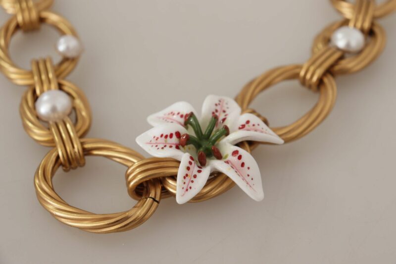 Dolce & Gabbana Elegant Gold Lilly Flower Pendant Necklace - Image 7