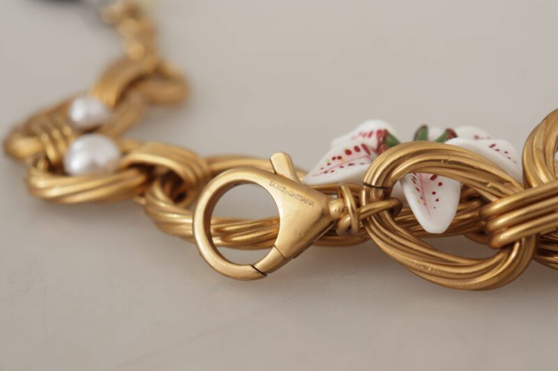 Dolce & Gabbana Elegant Gold Lilly Flower Pendant Necklace - Image 6