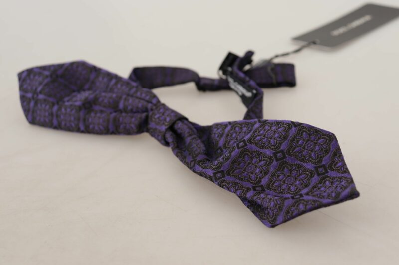 Dolce & Gabbana Elegant Blue Geometric Silk Bow Tie - Image 3