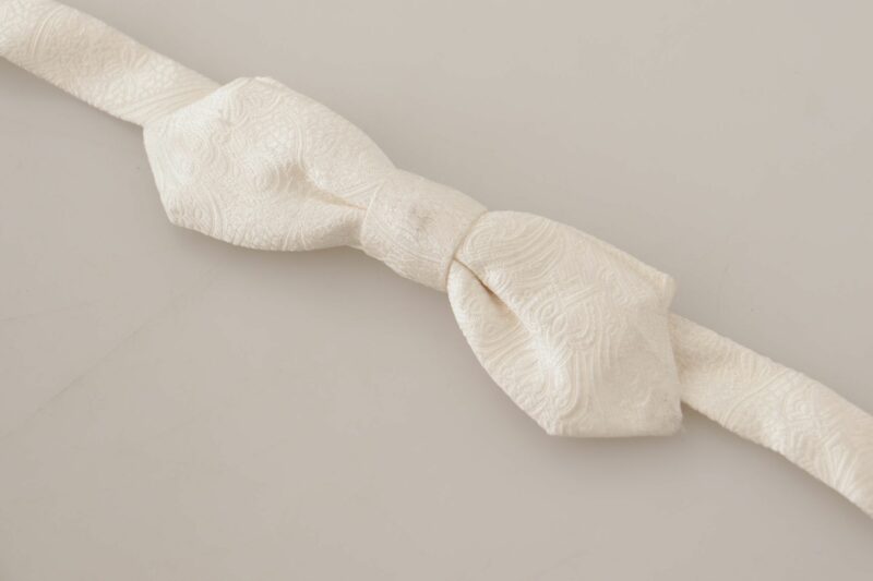 Dolce & Gabbana Elegant White Silk Bow Tie - Image 3