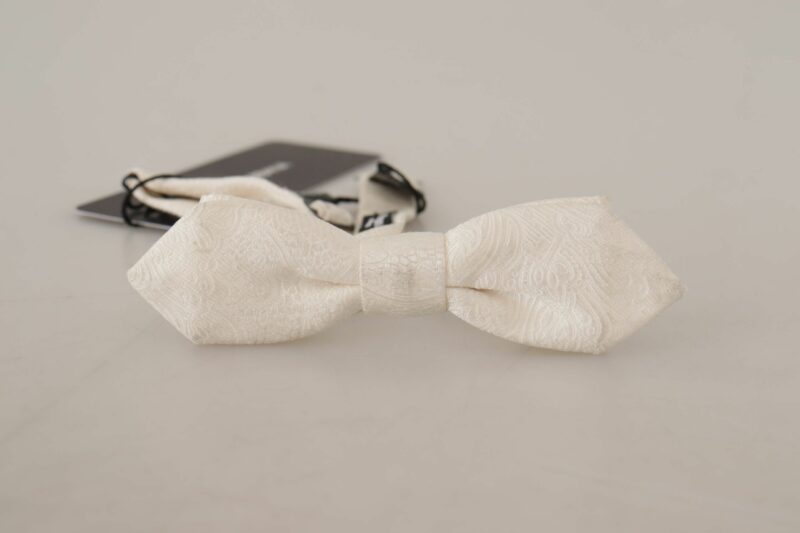 Dolce & Gabbana Elegant White Silk Bow Tie - Image 4