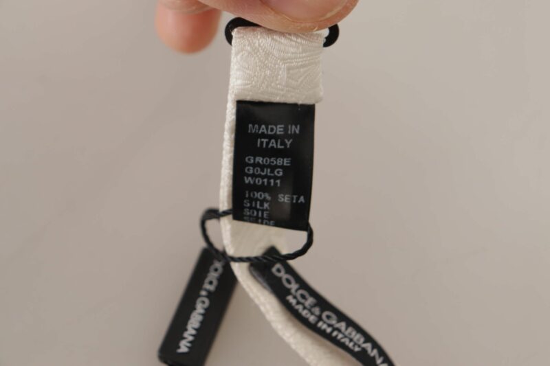 Dolce & Gabbana Elegant White Silk Bow Tie - Image 6
