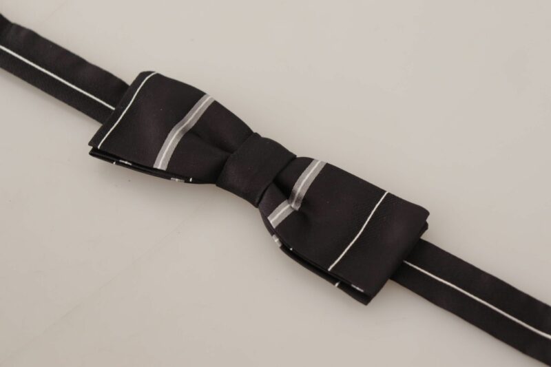 Dolce & Gabbana Elegant Silk Bow Tie in Black and Grey - Image 3