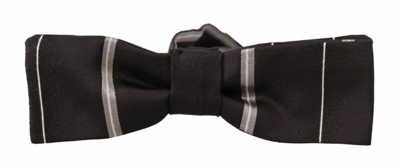 Dolce & Gabbana Elegant Silk Bow Tie in Black and Grey - Image 2