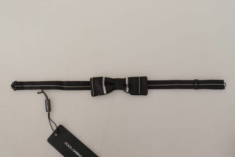 Dolce & Gabbana Elegant Silk Bow Tie in Black and Grey - Image 6
