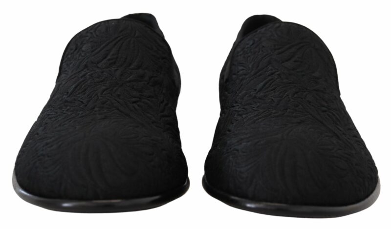 Dolce & Gabbana Elegant Jacquard Black Loafers Slide On Flats - Image 3