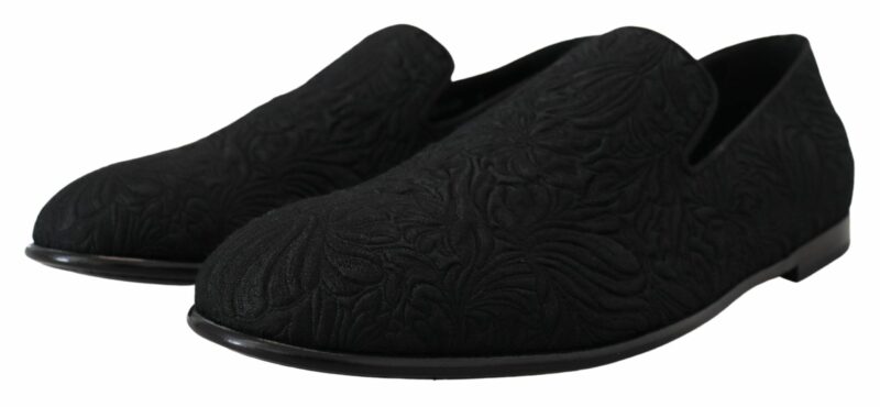 Dolce & Gabbana Elegant Jacquard Black Loafers Slide On Flats - Image 4