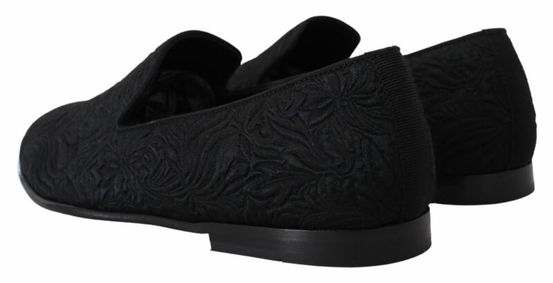 Dolce & Gabbana Elegant Jacquard Black Loafers Slide On Flats - Image 5