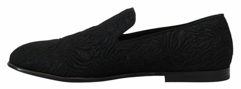Dolce & Gabbana Elegant Jacquard Black Loafers Slide On Flats - Image 6