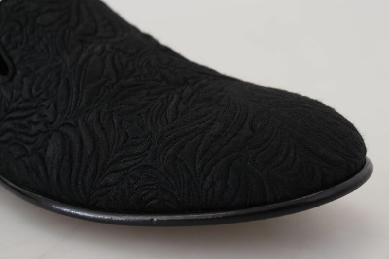 Dolce & Gabbana Elegant Jacquard Black Loafers Slide On Flats - Image 8
