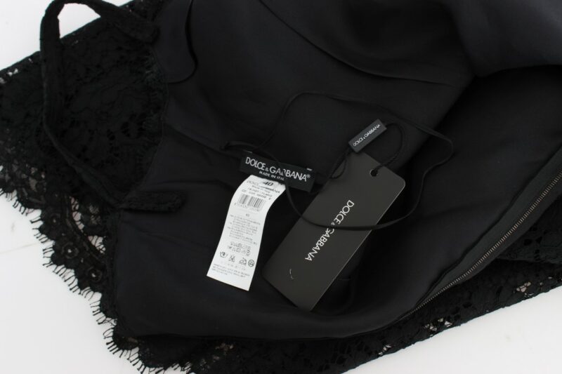 Dolce & Gabbana Elegant Black Floral Lace Knee-Length Dress - Image 7