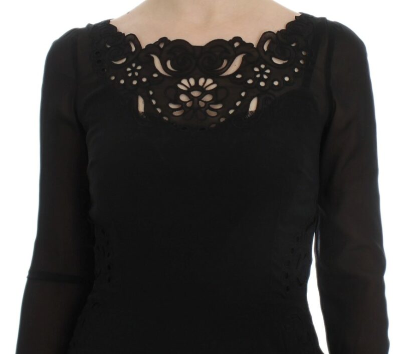 Dolce & Gabbana Elegant Black Floral Lace Sheath Dress - Image 5