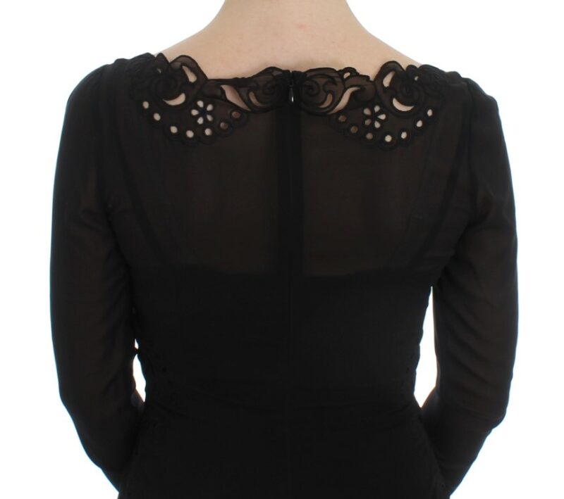 Dolce & Gabbana Elegant Black Floral Lace Sheath Dress - Image 7