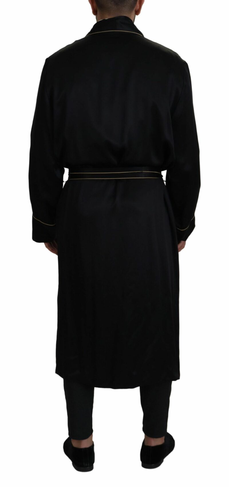 Dolce & Gabbana Elegant Black Silk Long Robe Coat - Image 2