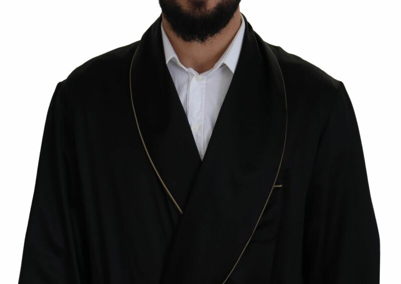 Dolce & Gabbana Elegant Black Silk Long Robe Coat - Image 3