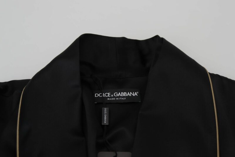Dolce & Gabbana Elegant Black Silk Long Robe Coat - Image 6