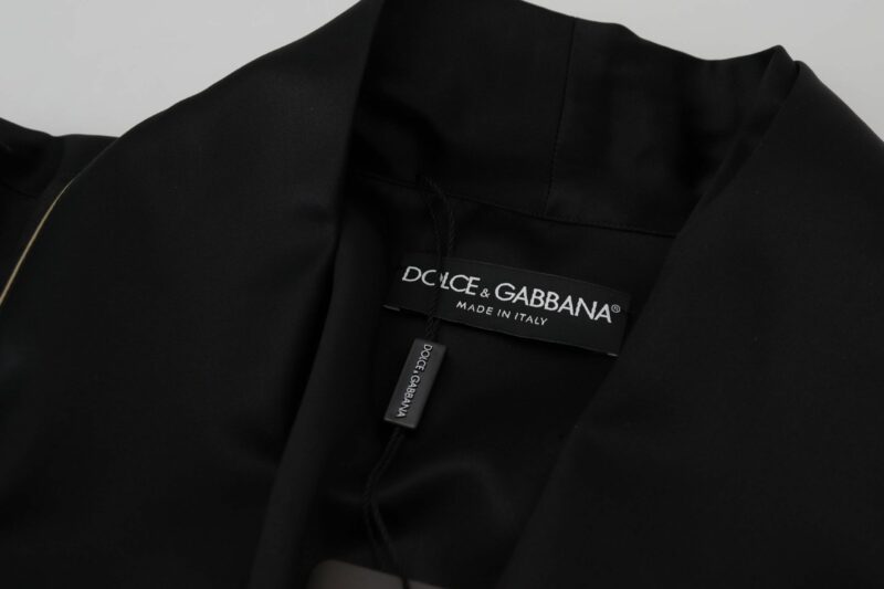 Dolce & Gabbana Elegant Black Silk Long Robe Coat - Image 7