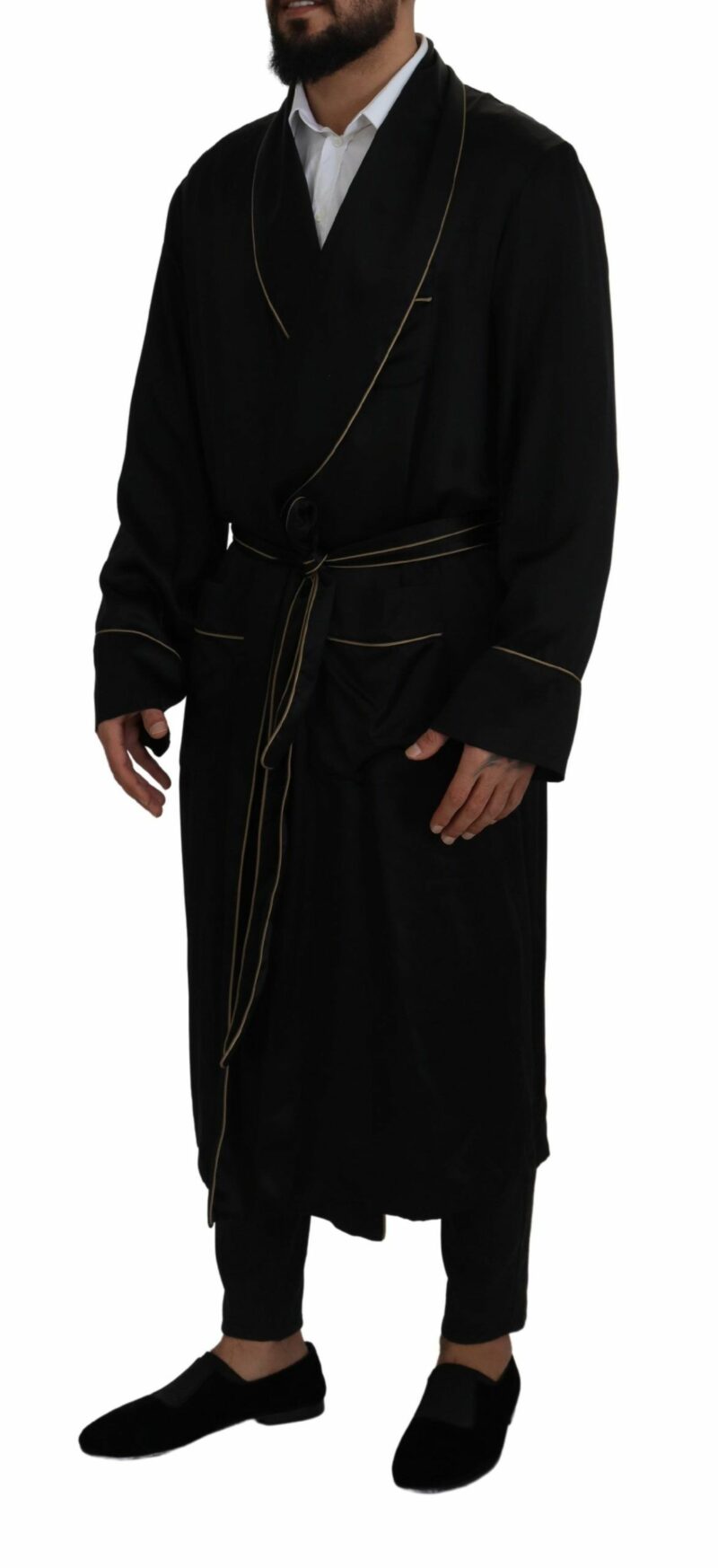 Dolce & Gabbana Elegant Black Silk Long Robe Coat - Image 5