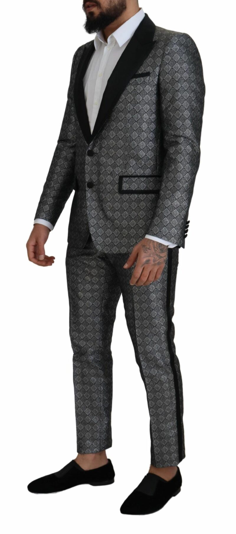 Dolce & Gabbana Elegant Silver Patterned Slim Fit Suit - Image 3